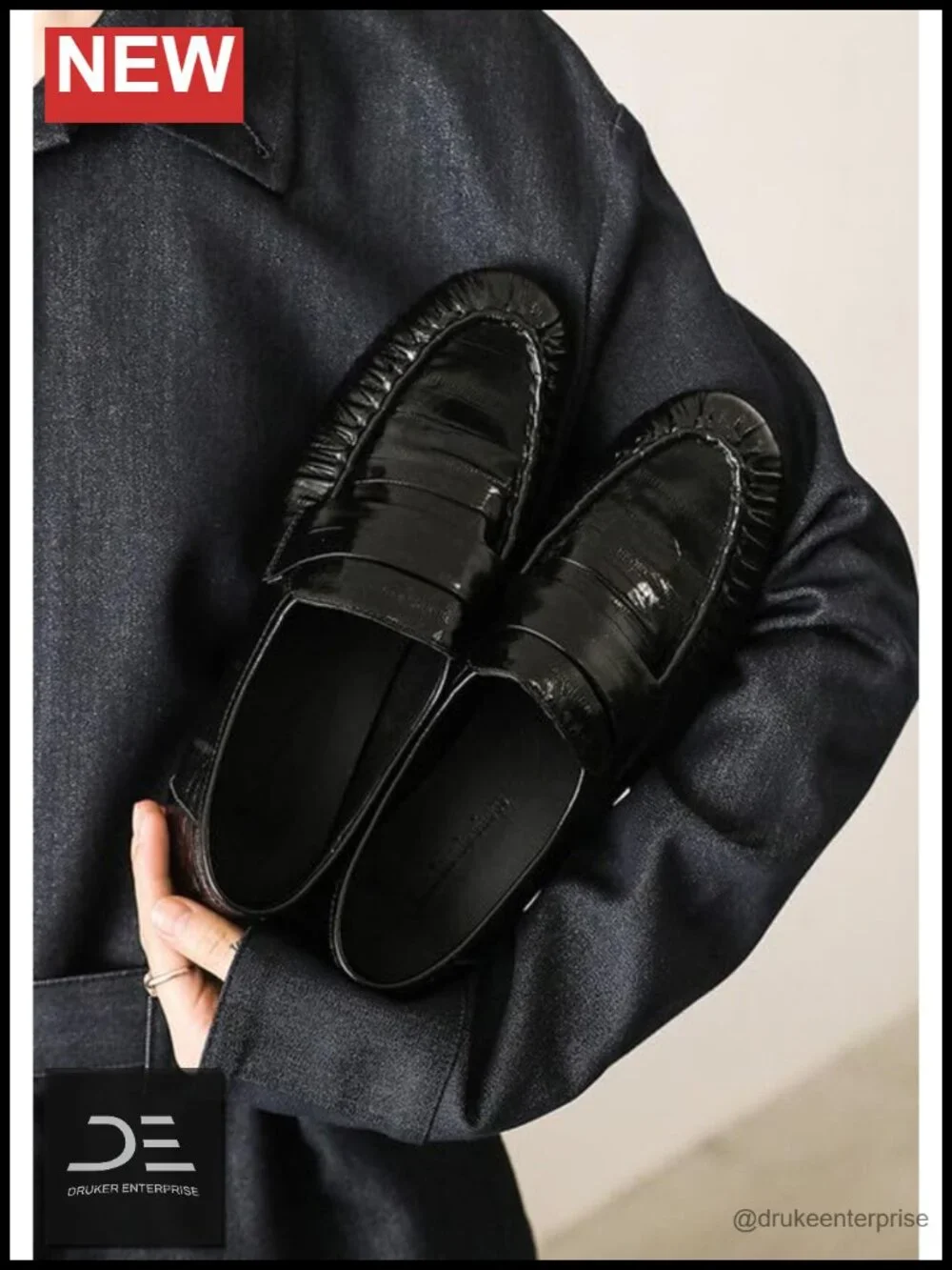 Genuine Leather Penny Loafers for Women Slip-on Round Toe Low Heel